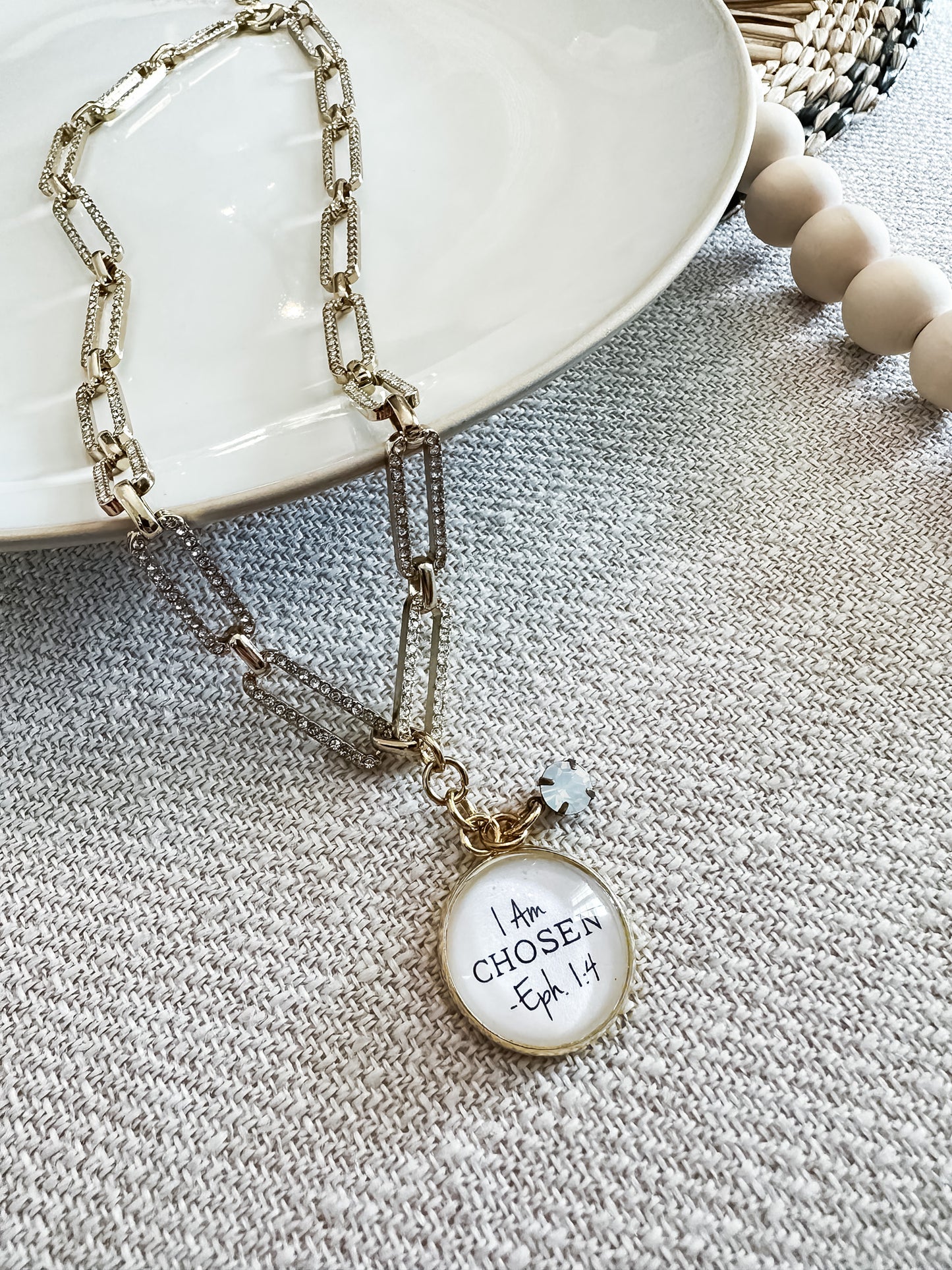 I Am Chosen Affirmation Necklace Crystal Gold Paper Clip Chain