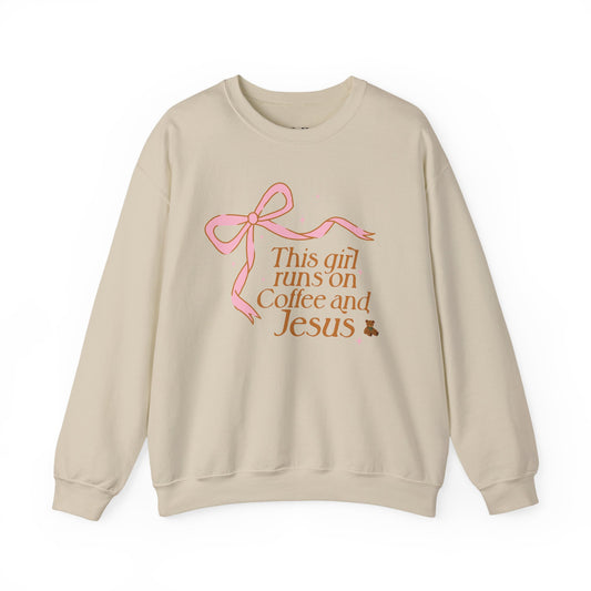 Christian Sweatshirt — "This Girl Runs on Coffee and Jesus" Cozy Crewneck