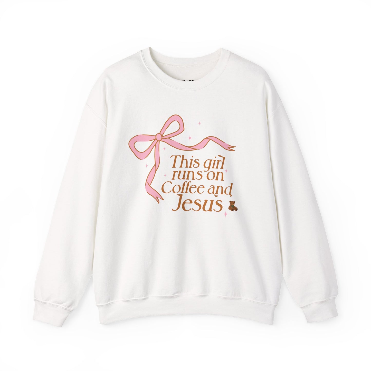 Christian Sweatshirt — "This Girl Runs on Coffee and Jesus" Cozy Crewneck