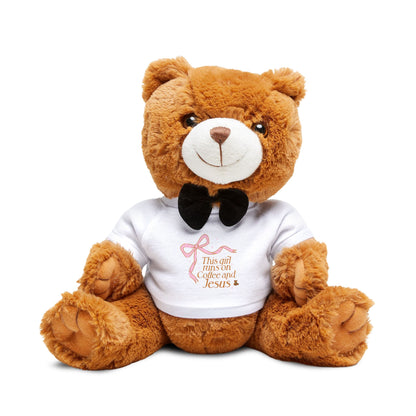 Teddy Bear Plush with 'This Girl Runs on Coffee and Jesus' T‑Shirt