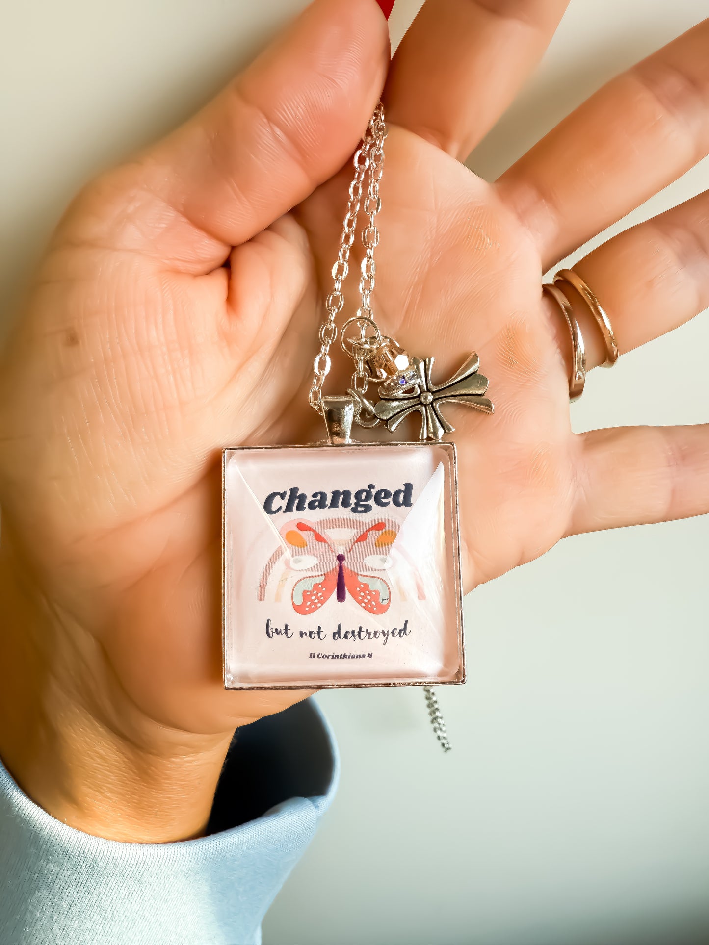 Changed But Not Destroyed Silver Charm Christian Necklace