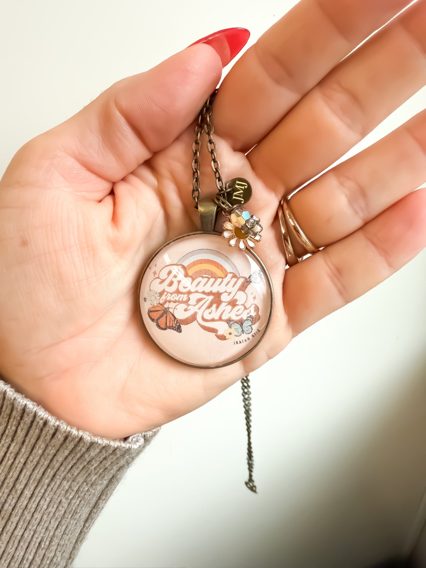 Beauty from Ashes Christian Graphic Charm Necklace (Bronze Only)