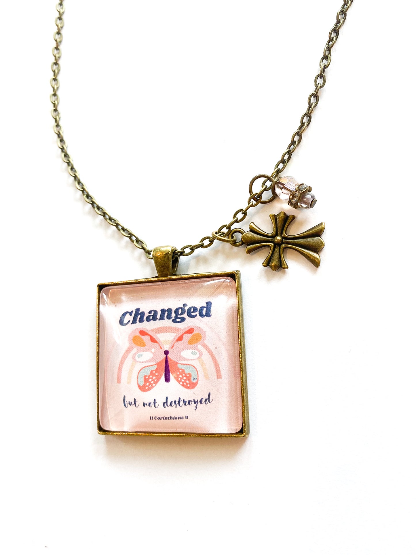 Changed But Not Destroyed Bronze Charm Christian Necklace