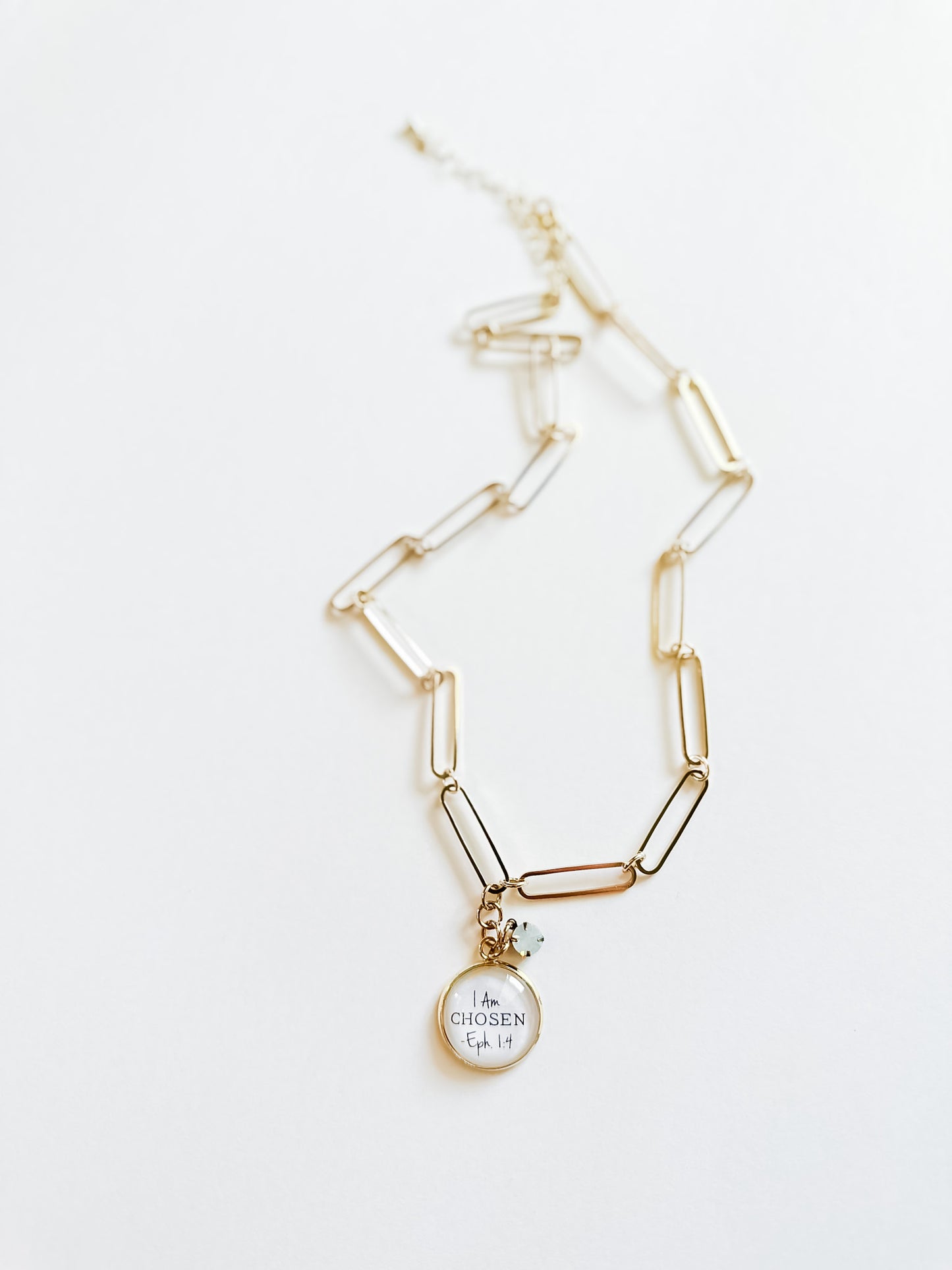 I Am Chosen Large Paper Clip Necklace Gold