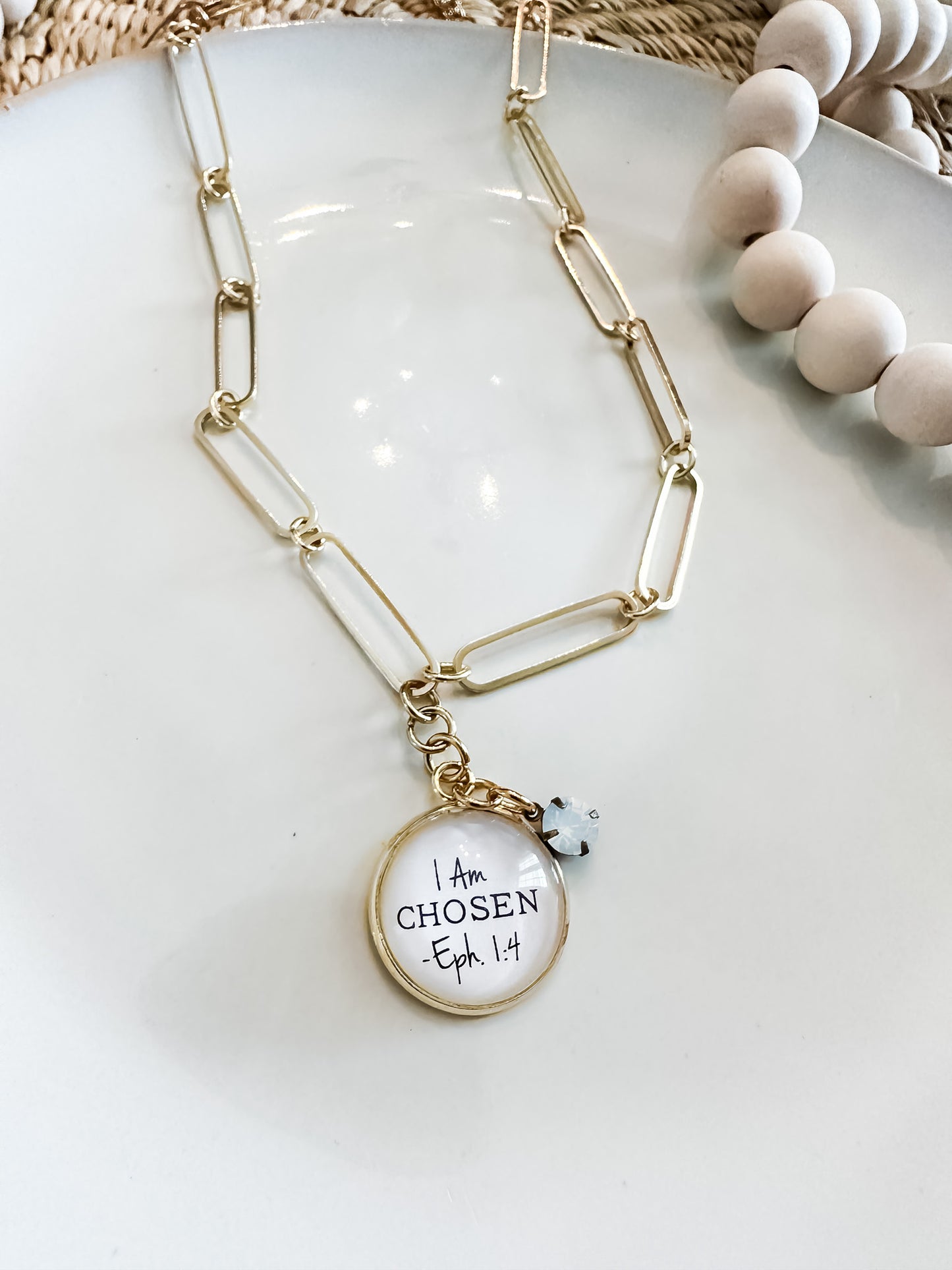 I Am Chosen Large Paper Clip Necklace Gold