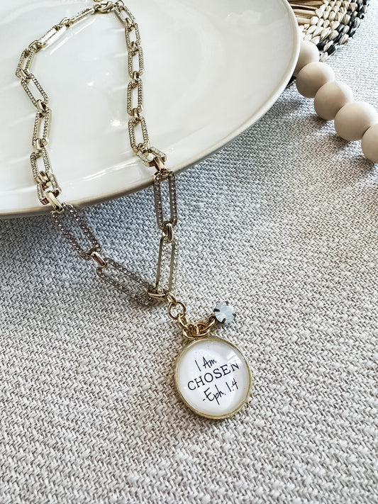 I Am Chosen Affirmation Necklace Crystal Gold Paper Clip Chain