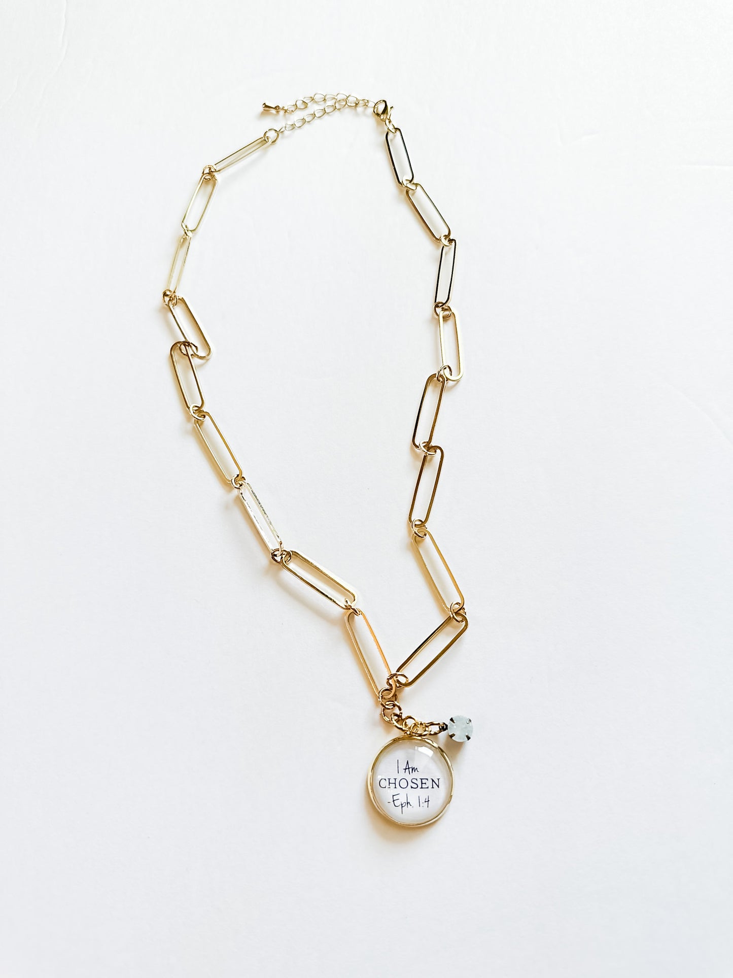 I Am Chosen Large Paper Clip Necklace Gold