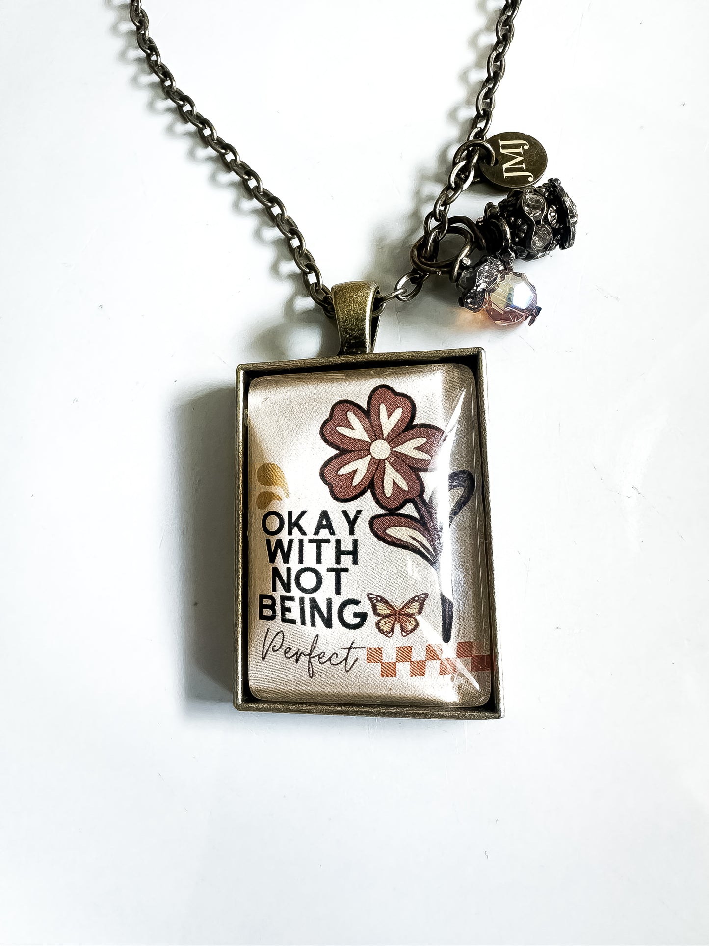 Okay with Not Being Perfect Christian Graphic Charm Necklace