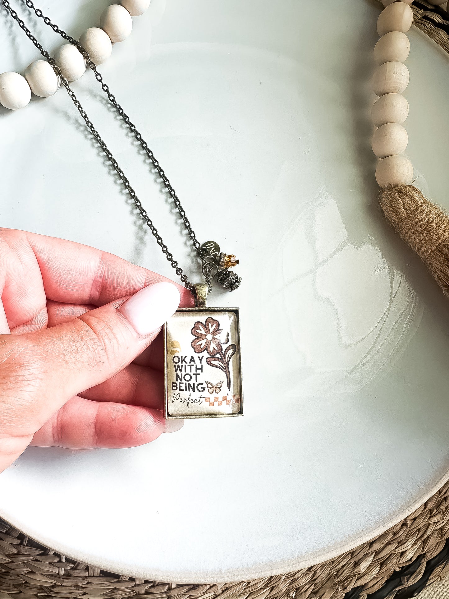 Okay with Not Being Perfect Christian Graphic Charm Necklace