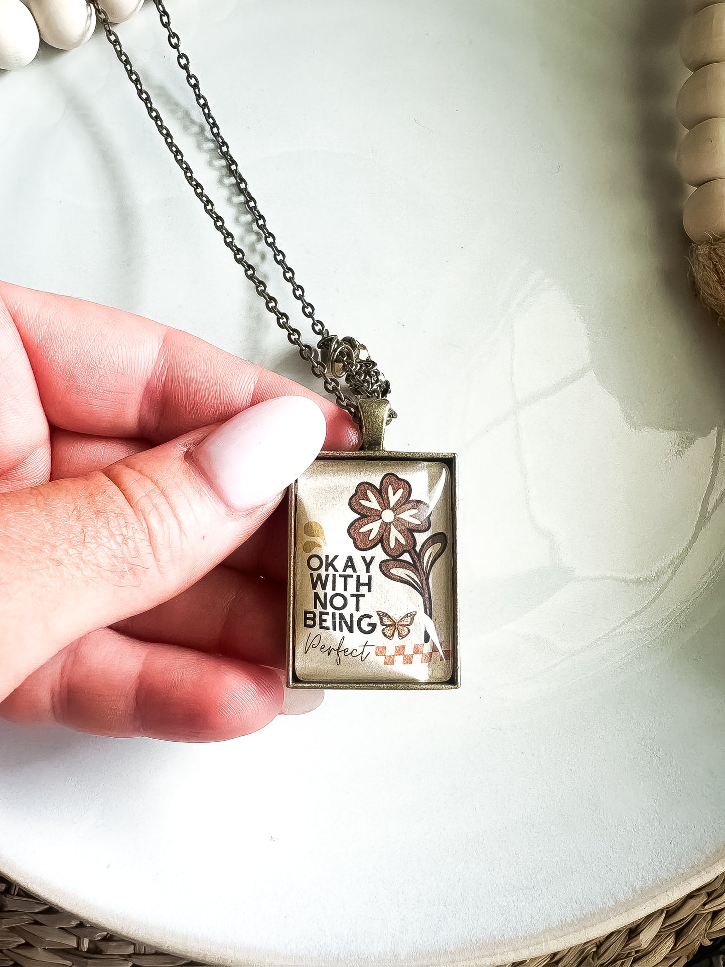 Okay with Not Being Perfect Christian Graphic Charm Necklace