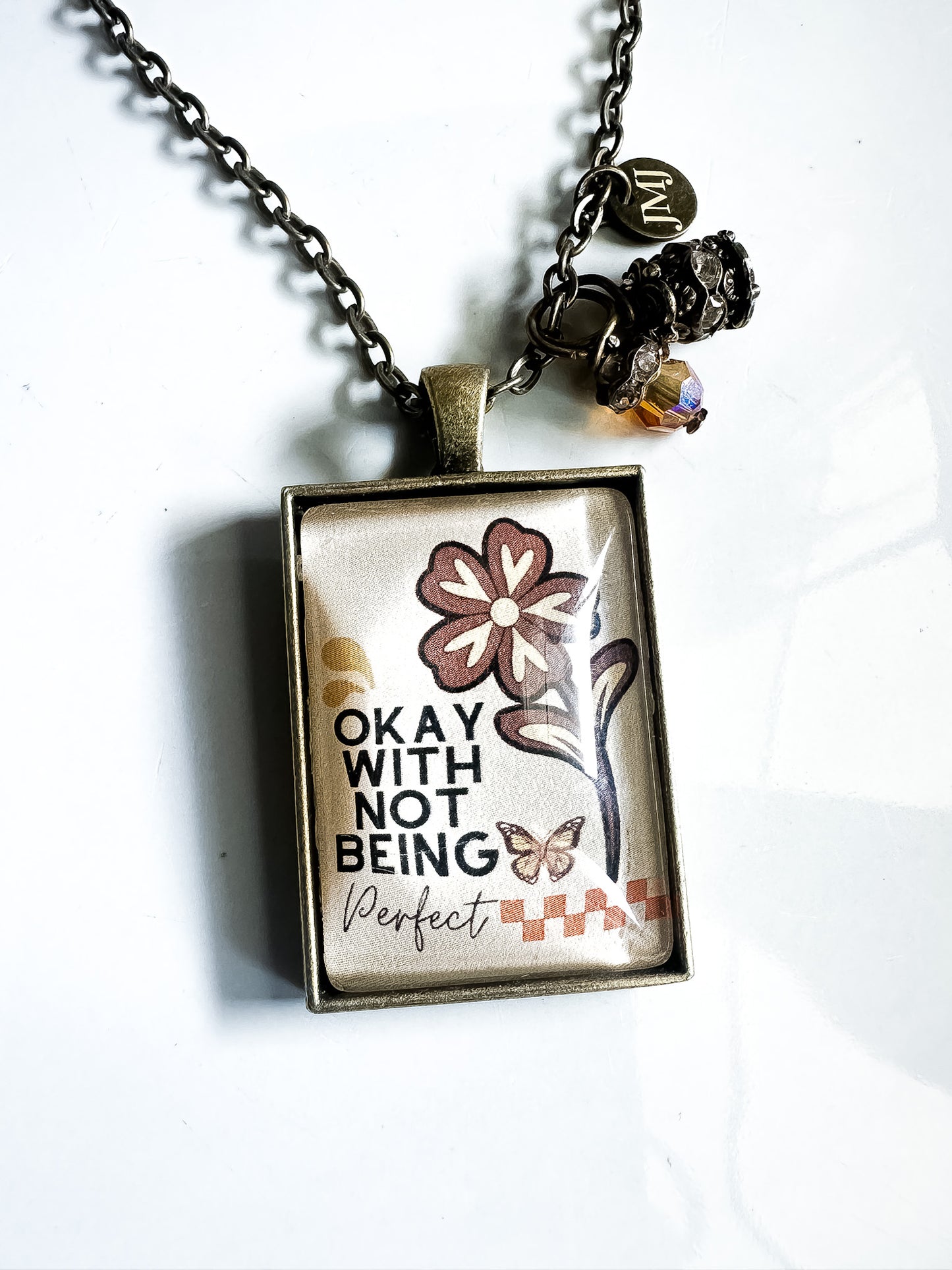 Okay with Not Being Perfect Christian Graphic Charm Necklace