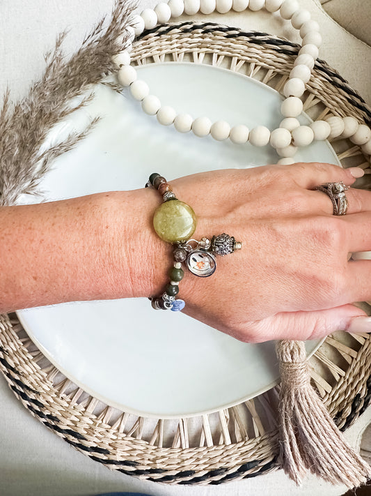 Joy of the Lord Christian Charm Bracelet with Semi-Precious Gemstones in Silver