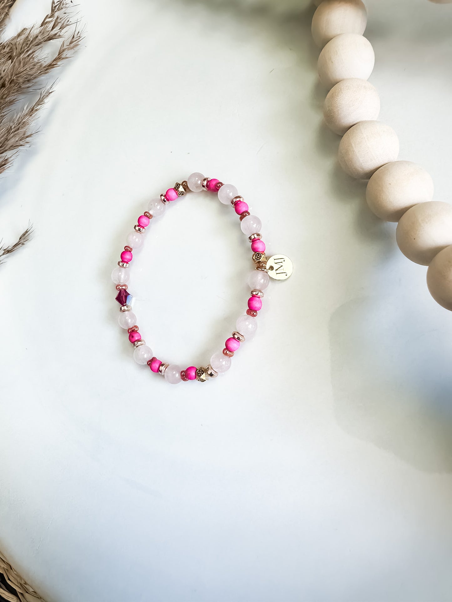 Grace Luxe Stretchy Gemstone Bracelet Stack Set of 3 in Pink