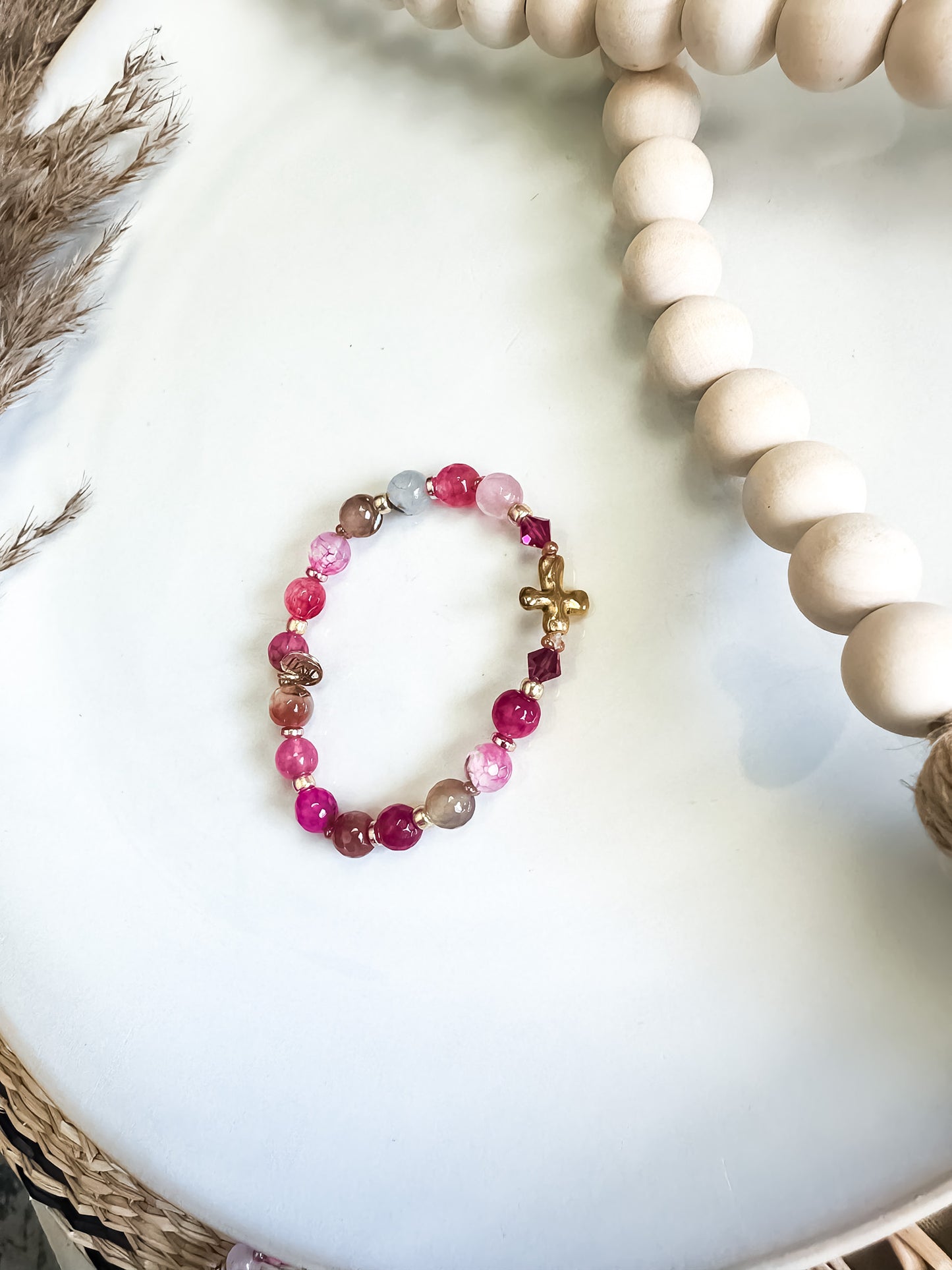 Grace Luxe Stretchy Gemstone Bracelet Stack Set of 3 in Pink