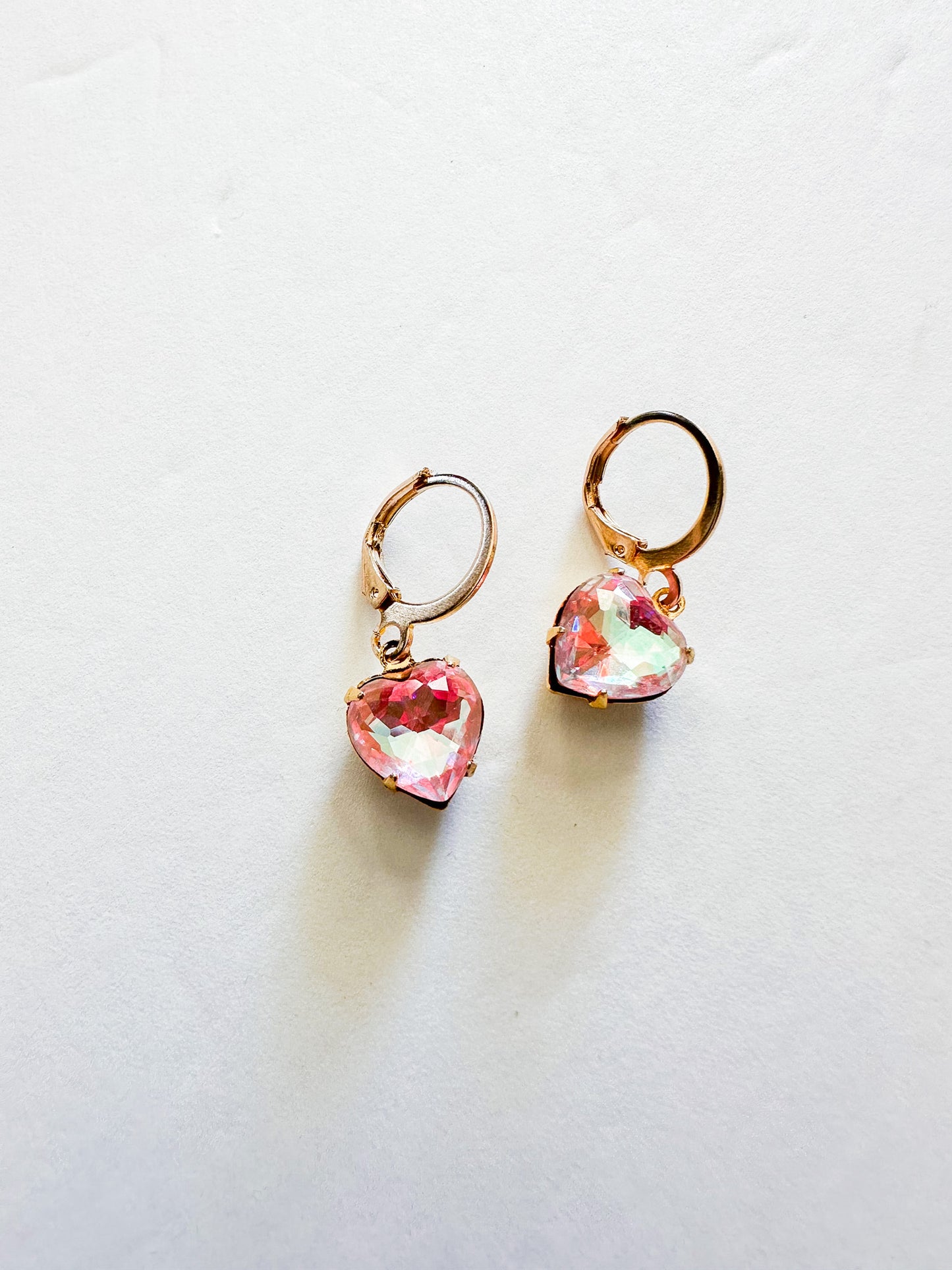 Small Gold Heart Earrings Pink