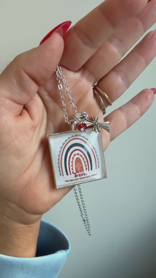 Jesus, the Greatest Christmas Story Silver Necklace (Square)