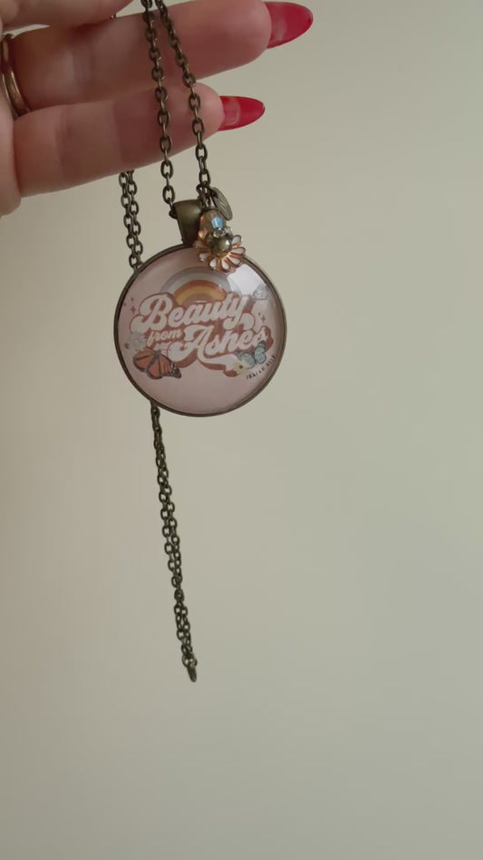 Beauty from Ashes Christian Graphic Charm Necklace (Bronze Only)
