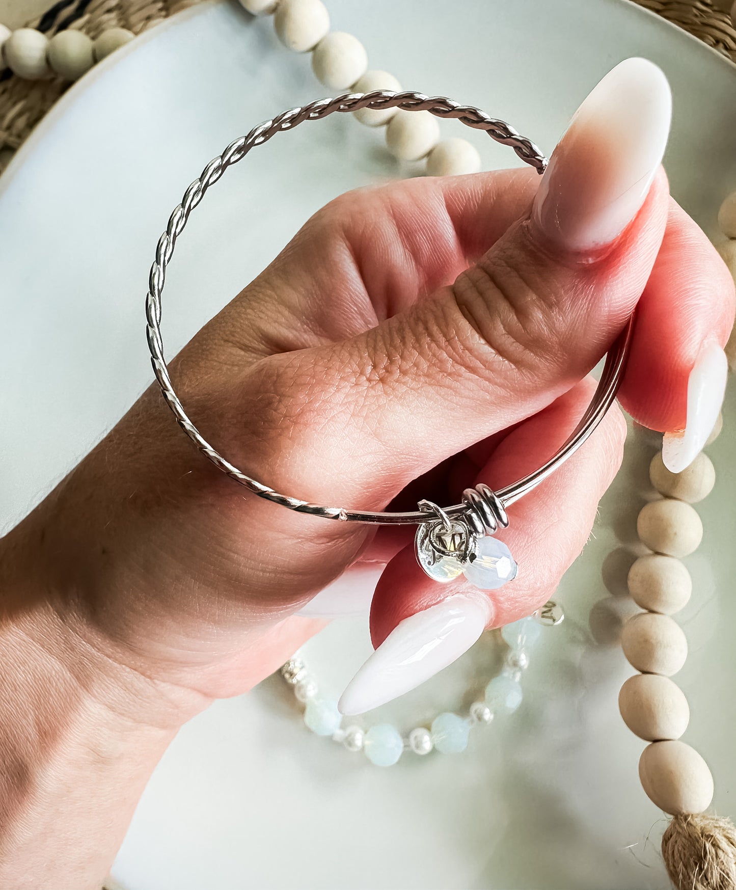 Mary Luxe Crystal Stretch Bracelet Stack Set of 3 in Milky White and Blush Pink