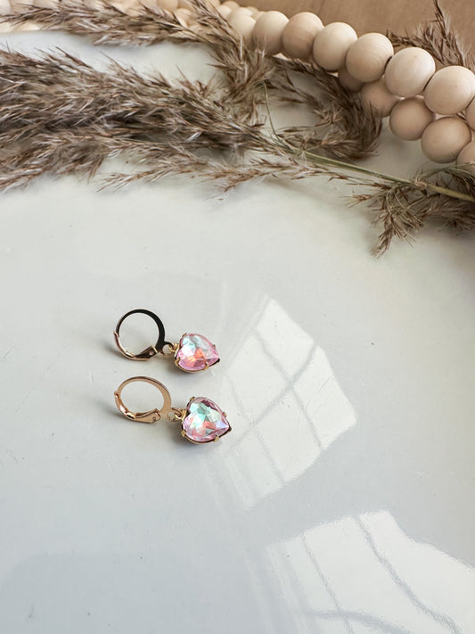 Small Gold Heart Earrings Pink